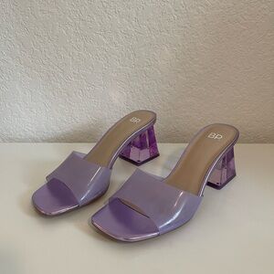 bp Lavender Patent Slide Mules with Faceted Block Heel